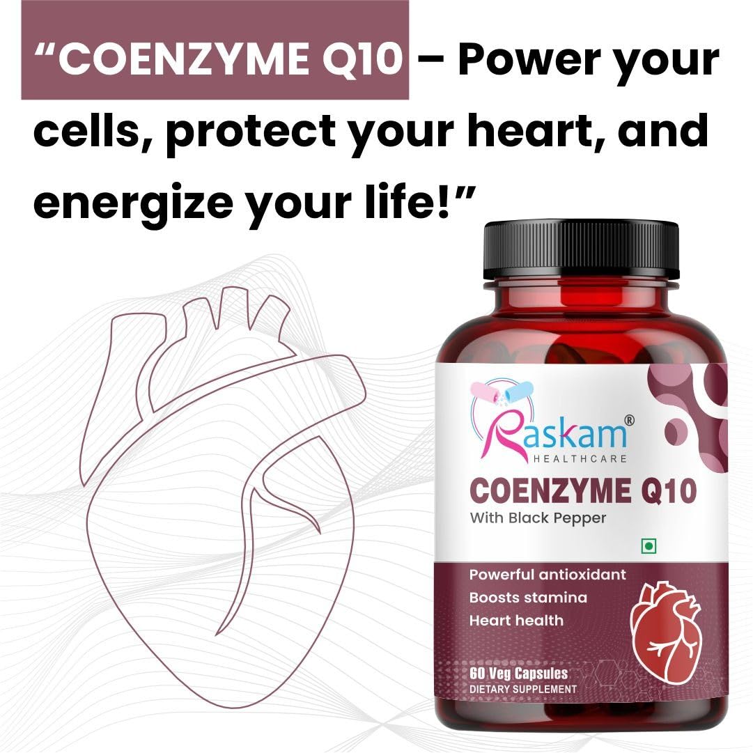 Raskam Coenzyme Q10 (CoQ10) 150mg Veg Capsules With Black Pepper Extract – 60 Veg Capsules