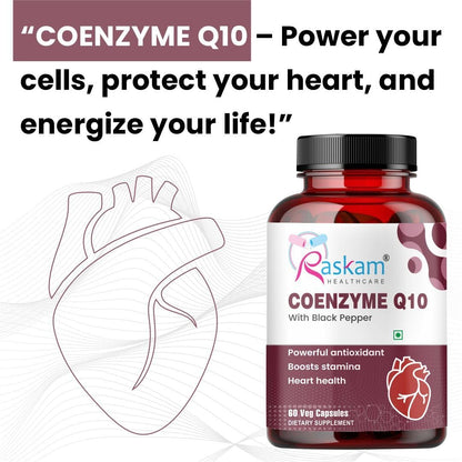 Raskam Coenzyme Q10 (CoQ10) 150mg Veg Capsules With Black Pepper Extract – 60 Veg Capsules