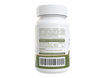 Vitaruhe® Magnesium L-Threonate | Advanced Magnesium for Brain Support, Focus & Memory | High Absorption Formula | 90 Veg Capsules