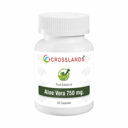 CROSSLANDS Pure Extract of Aloe Vera Capsules | 750mg | Boosts Immunity | Improves Digestion & Liver Functions | Eliminates Toxins | Helps in Weight Management | Improves Skin Quality | Removes Dead cells | Aid Wound Healing & support blood sugar levels |