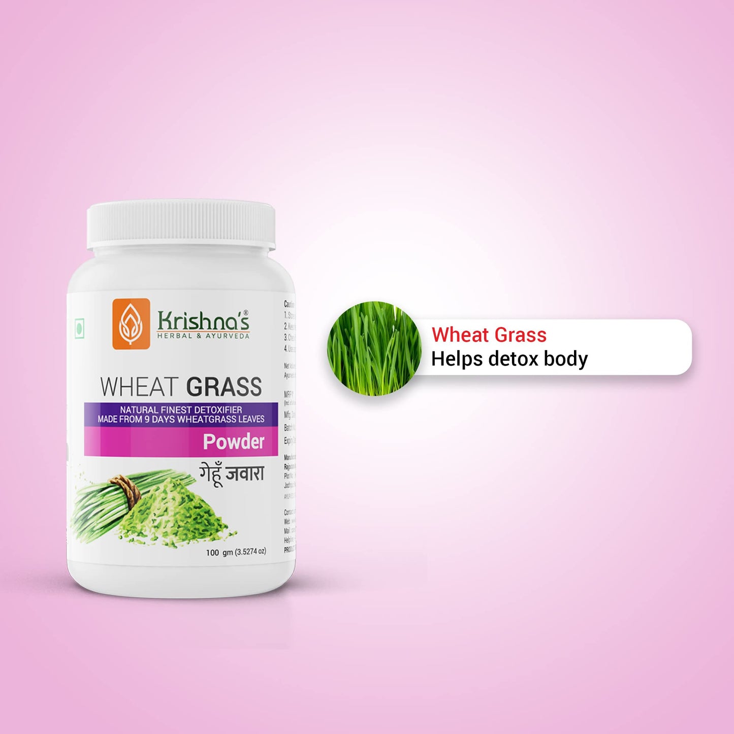 Krishna's Wheatgrass Powder - 100 g | (Pack of 2) | Prepared from 9th day picked fresh wheatgrass leaves | Finest Herbal Detoxifier | Nutrition Powder