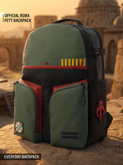 The Souled Store Star Wars: Boba Fett Backpacks | Official Lucasfilm Merchandise | Premium Dot Foam Polyester 16L Water-Resistant Laptop Bag with 17" Sleeve & Luggage Strap for Men & Women