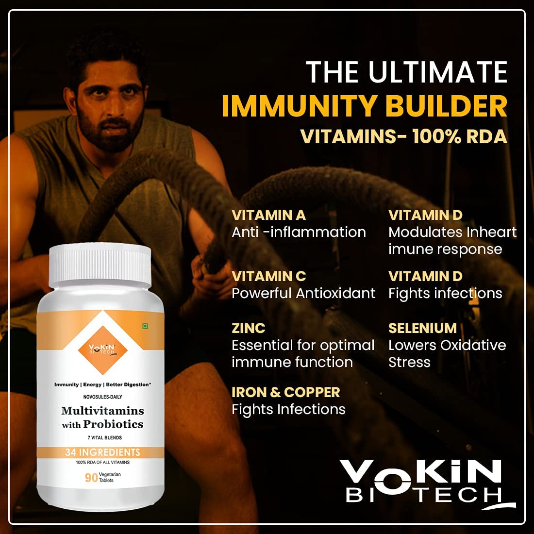 Vokin Biotech Multivitamin with Probiotics, With Vitamin C, Vitamin B, Vitamin D, Zinc, Supports Immunity and Gut health, For Men and Women (Multivitamin With Probiotics) (90 Tablets)