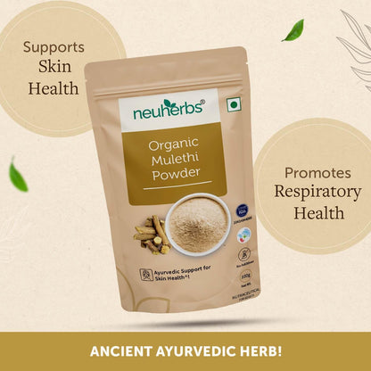 Neuherbs Organic Mulethi Powder | Ayurvedic Support for Skin Health | Herbal Supplement | Liquorice | Best For Skin Care | Certified Organic - 100g