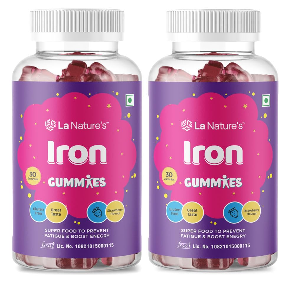 La Nature's Iron Gummies For Kids And Adult s Superfood To Prevent Fatigue And Boost Energy Maintain Hameglobin Level Supports Immune System Strawberry Flavour (60 Gummies)