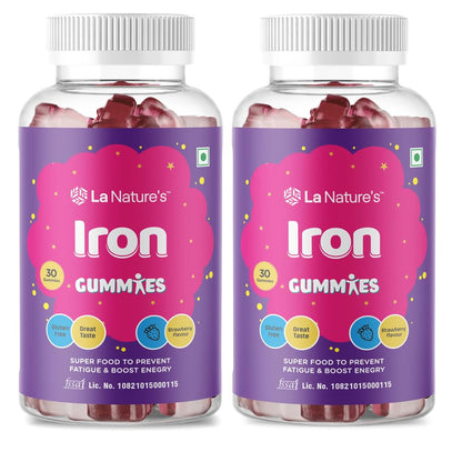 La Nature's Iron Gummies For Kids And Adult s Superfood To Prevent Fatigue And Boost Energy Maintain Hameglobin Level Supports Immune System Strawberry Flavour (60 Gummies)