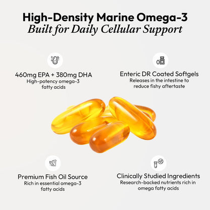 AIWO Ultimate Omega 3 Triple Strength Fish Oil Capsules for Men & Women, 1000 mg with 460 mg EPA & 380 mg DHA, 60 Softgels, Burp-Free Formula, Supports Heart, Brain, Joints & Eye Health