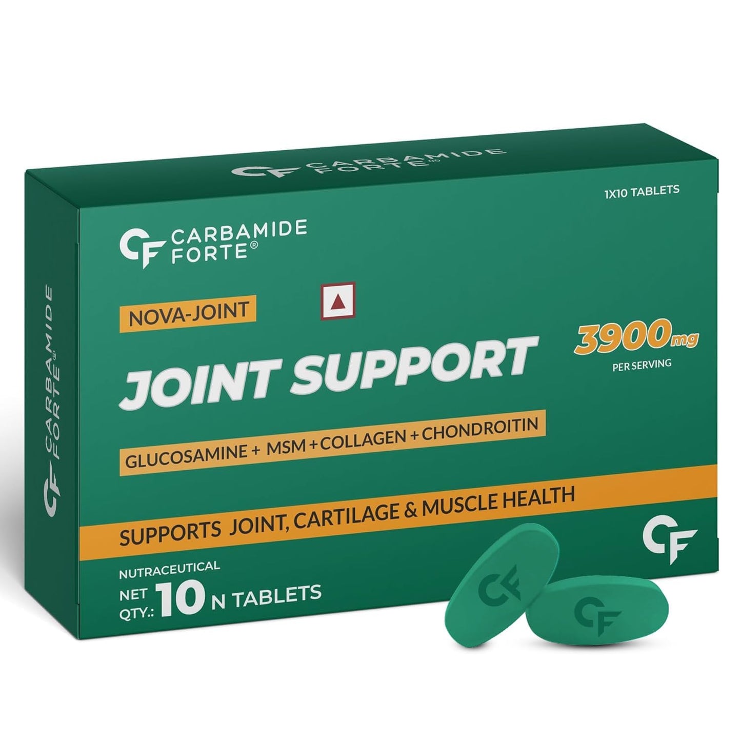 Carbamide Forte Glucosamine Tablets For Joint Support Supplement with Collagen & Glucosamine Chondroitin MSM | Joint Cartilage Support & Muscle Health | Joint Pain - 10 Tablets