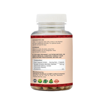 Nutrava Triphala Capsules 500mg | Ayurvedic Digestive Cleanse & Detox Supplement for Gut Health, Digestion & Immunity | Herbal Supplement for Men & Women | 60 Veg Capsules
