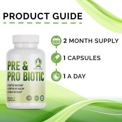 ROYAL SWAG Probiotic and Prebiotic Tablets- Pre + Probiotic for Women and Men Gut Health Support for Digestive Wellness- Vegan, Non-GMO, Gluten Free - 60 Caps (60 Day Servings)