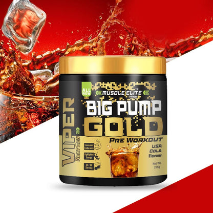 Muscle Elite Fitness Big Pump Gold Series Loaded Core Pre-Workout - Pre Workout Energy with Creatine Monohydrate + Caffeine and Beta-Alanine Performance | [Cola, 60 Servings]