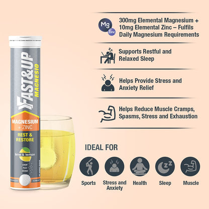 Fast&Up Activate- Pre-training Drink- 1500 mg-Orange Flavour- Pack of 20 Effervescent Tablets & Fast&Up Magnesio - Restful Sleep Supplement - (20 Effervescent Tablets, Lime & Lemon Flavor)