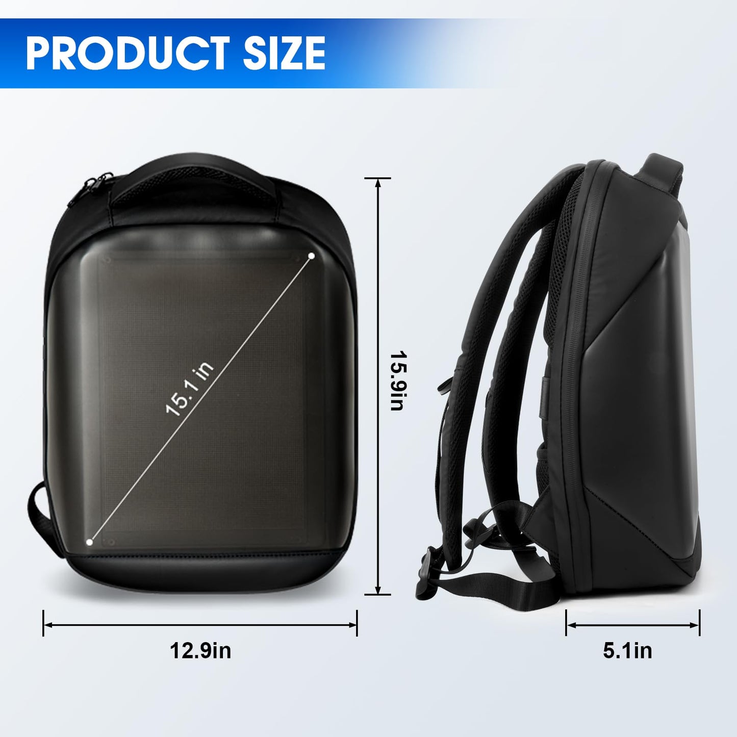 AUTOBABA LED Backpack with Full-color Programmable Screen, App Control Laptop Backpack, Waterproof Luggage Bag for Camping Cycling Travelling, DIY Fashion Backpack