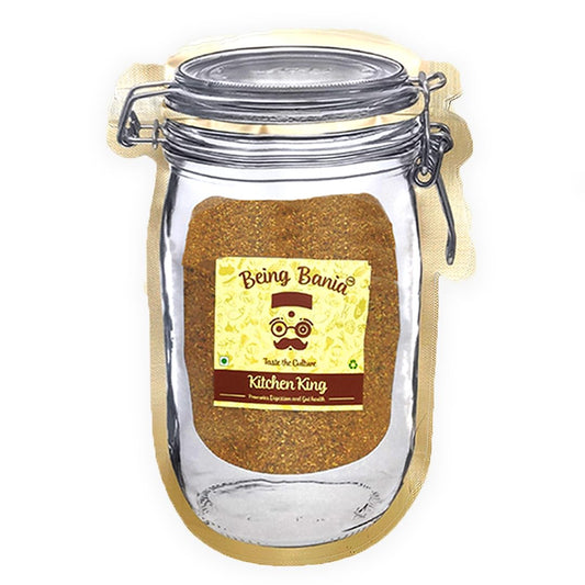 Being Bania Kitchen King Masala Pouch, 100 Gms | 100% Natural |natural Jain Masala No garlic or onion | | No Added Flavors or Preservative | For Healthy Routine | Promote Digestion & Gut Health | Exotic Indian Spices | Indian Masala