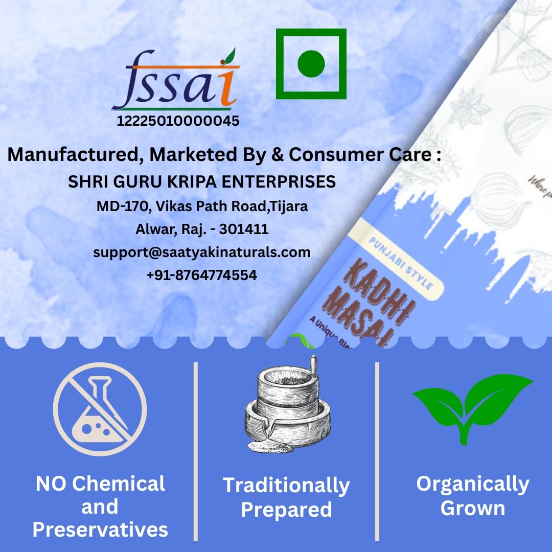 Saatyaki Naturals Punjabi Kadhi Masala - 50gm | Authentic traditional Indian spice blend for Kadhi Pakora, Punjabi curry, homemade gravy & everyday cooking.