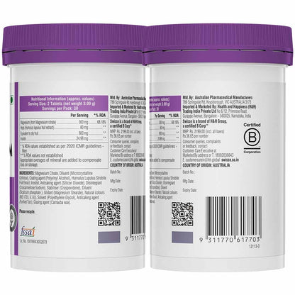 Swisse Relax & Calm - 300mg Magnesium Citrate with Hops & Inositol - Helps Muscle Recovery, Supports Mind Relaxation & Healthy Sleep Cycles | Non-Drowsy Everyday Formula (60 Tablets)