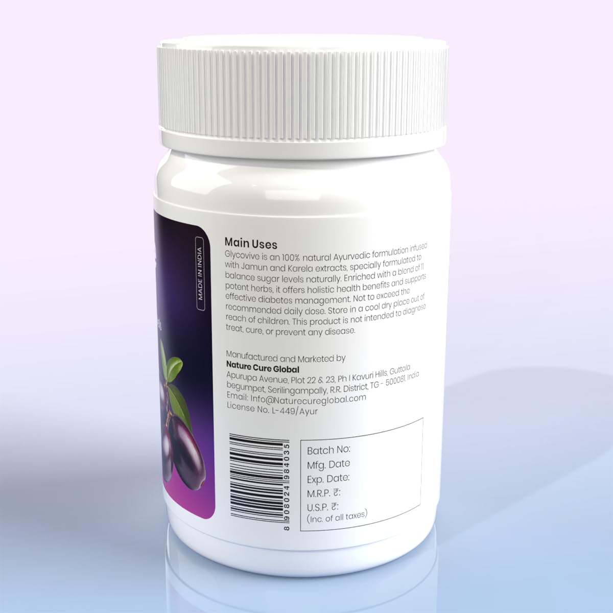 Glycovive – Blood Sugar Management Capsules | Jamun, Karela, Cinnamon, Gymnema & 7 Herbal Extracts | 100% Natural Ayurvedic | AYUSH Licensed | 60 Capsules