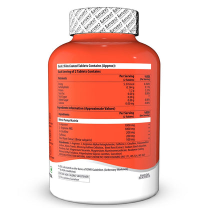 NATURYZ Nitric Pump 2500 Mg Extra Strength L-Arginine | L Citrulline | Caffeine | Boosts Stamina | Energy | Increases Blood Flow | Improves Performance | Ideal Pre-workout Supplement - 50 Tablets