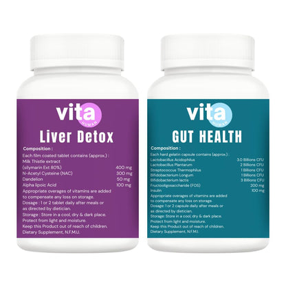 VitaHuman Liver Detox & Gut Health Combo | Milk Thistle (80% Silymarin), NAC, Dandelion + Pre & Probiotics | Supports Liver Cleanse, Digestion, Immunity & Metabolism