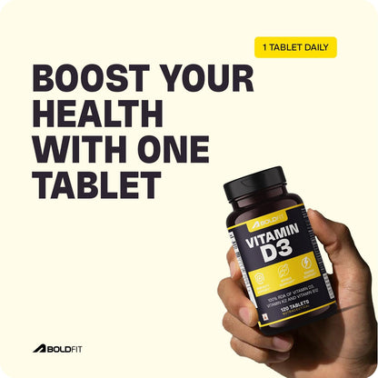 Boldfit Vitamin D3 K2 Supplement for Bone & Heart Health | Vitamin-D tablets with Vitamin-K2 MK7 | Premium Vitamin-B12 supplement for Energy, Bones, Immunity and General Wellness -120 Count