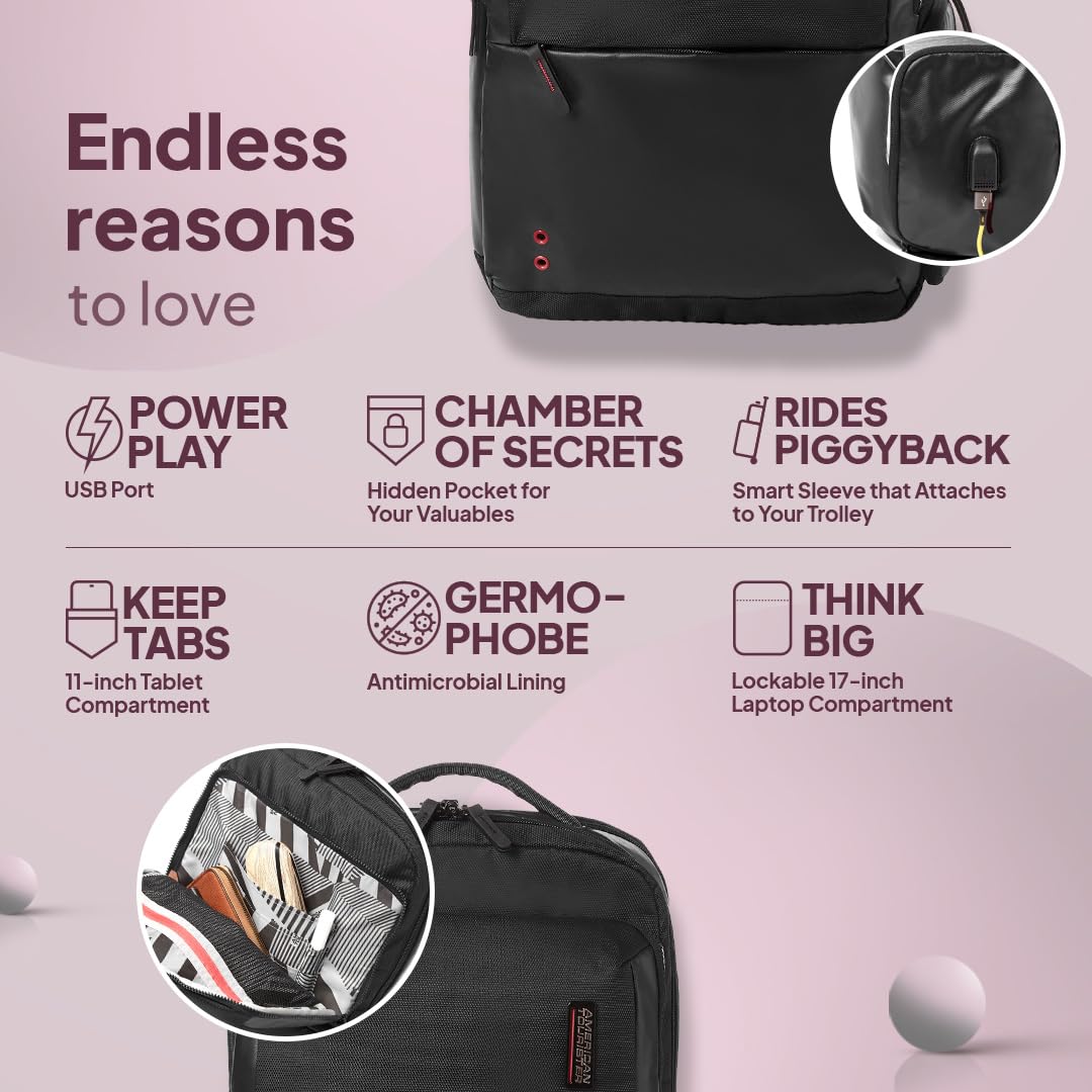 American Tourister Zork 2.0 Style 01, 23L Volume Office 4 Compartment Laptop Backpack With Front Organizer And Spacious Interiors For Unisex, Men & Women - Black