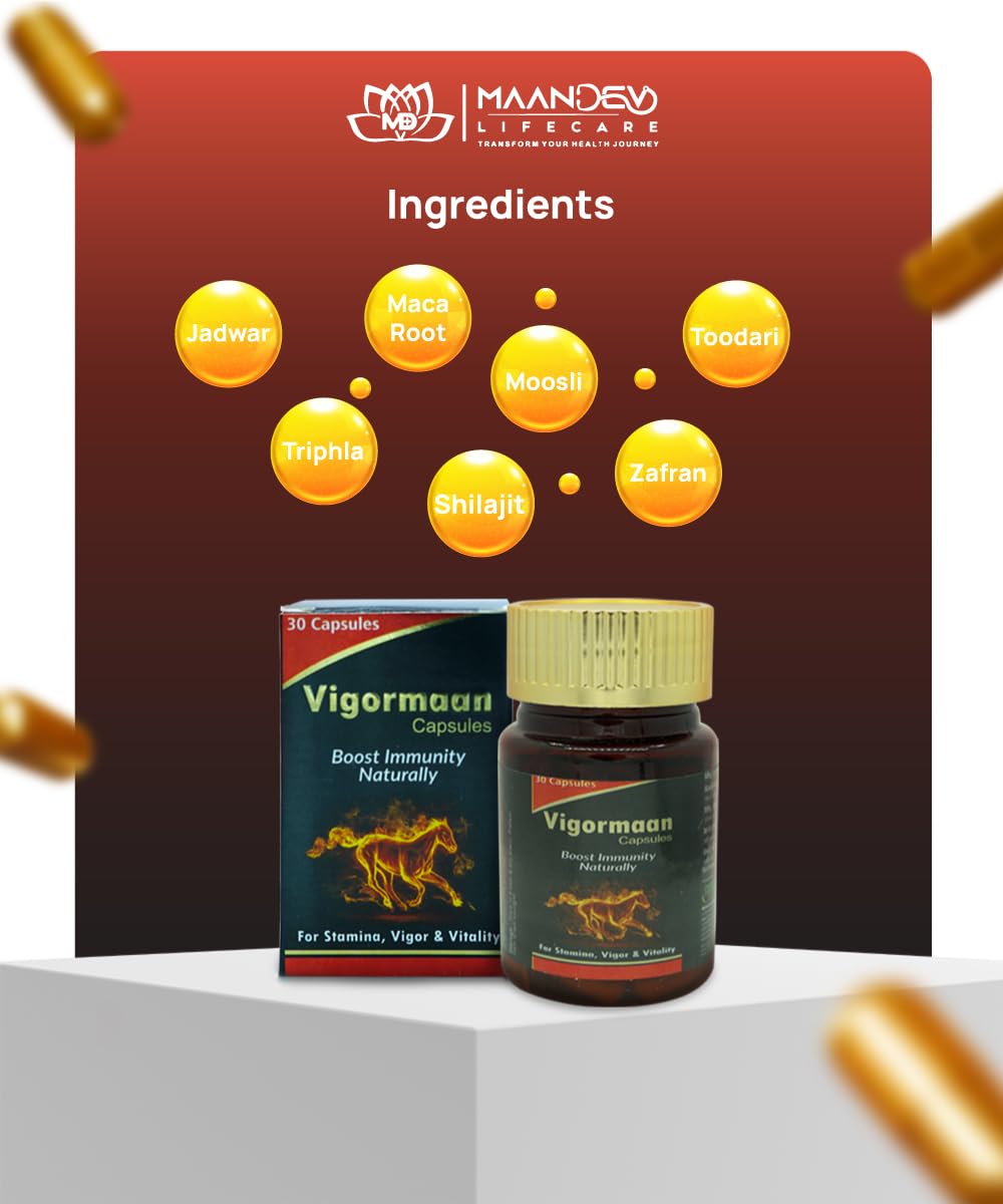 Ayurvedic Stamina & Vitality Supplement for Men with Shilajit, Safed Musli, Kaunch Beej & Gokhru | Supports Strength, Energy, Endurance, Fitness | 30 Capsules