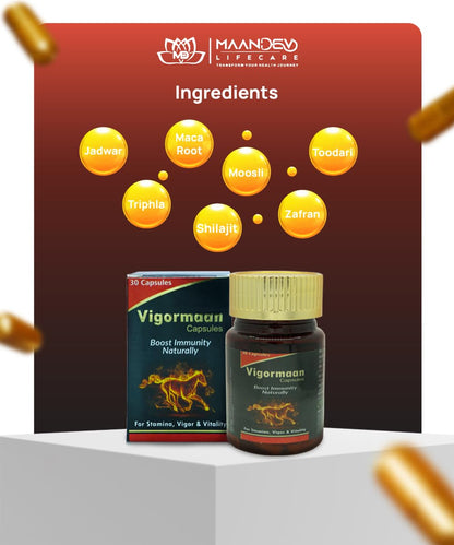 Ayurvedic Stamina & Vitality Supplement for Men with Shilajit, Safed Musli, Kaunch Beej & Gokhru | Supports Strength, Energy, Endurance, Fitness | 30 Capsules