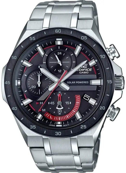 Casio Edifice EQS-920DB-1AVUDF Black Analog Dial Silver Stainless Steel Band Men's Watch Solar Powered Chronograph EX487