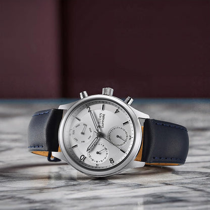 Titan Sapphire Quartz Multifunction Silver Dial Leather Strap Watch for- image 4