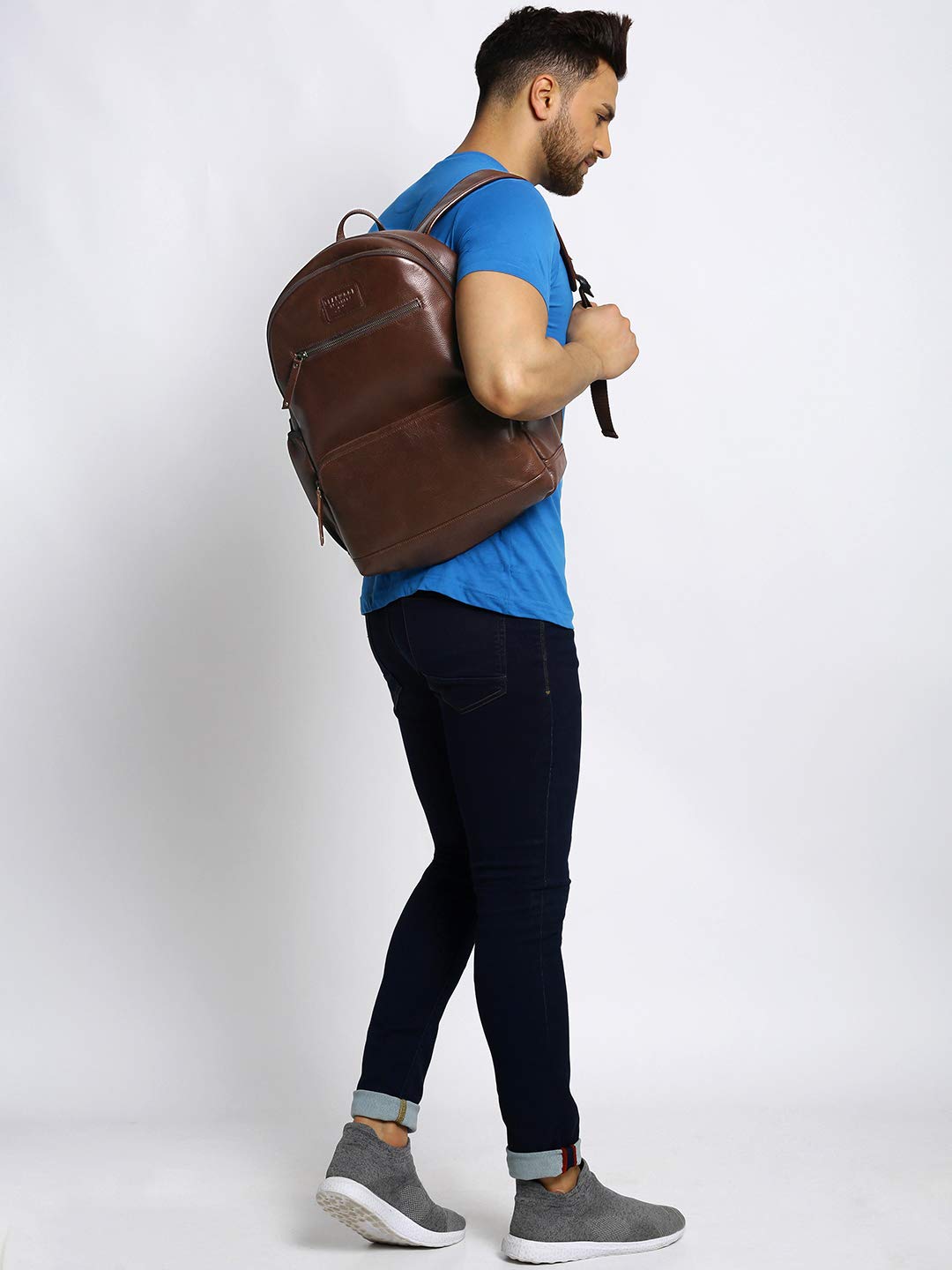 Teakwood Unisex Genuine Leather Brown Solid Backpack||Unisex Laptop Bag/Backpack