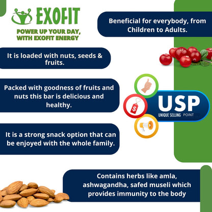Exofit Fruits 'N' Seeds Bar -35g (Pack of 6 Bars) Ready to Eat Snack Bar - Zero Cholesterol, High Fiber, No Trans Fat, Orange - 210Gm