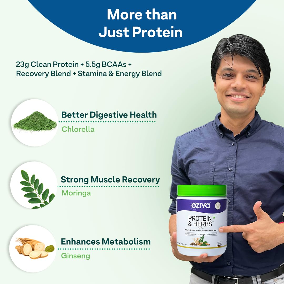 OZiva Protein & Herbs for Men (Banana Caramel) Clean Protein, Shatavari- image 8