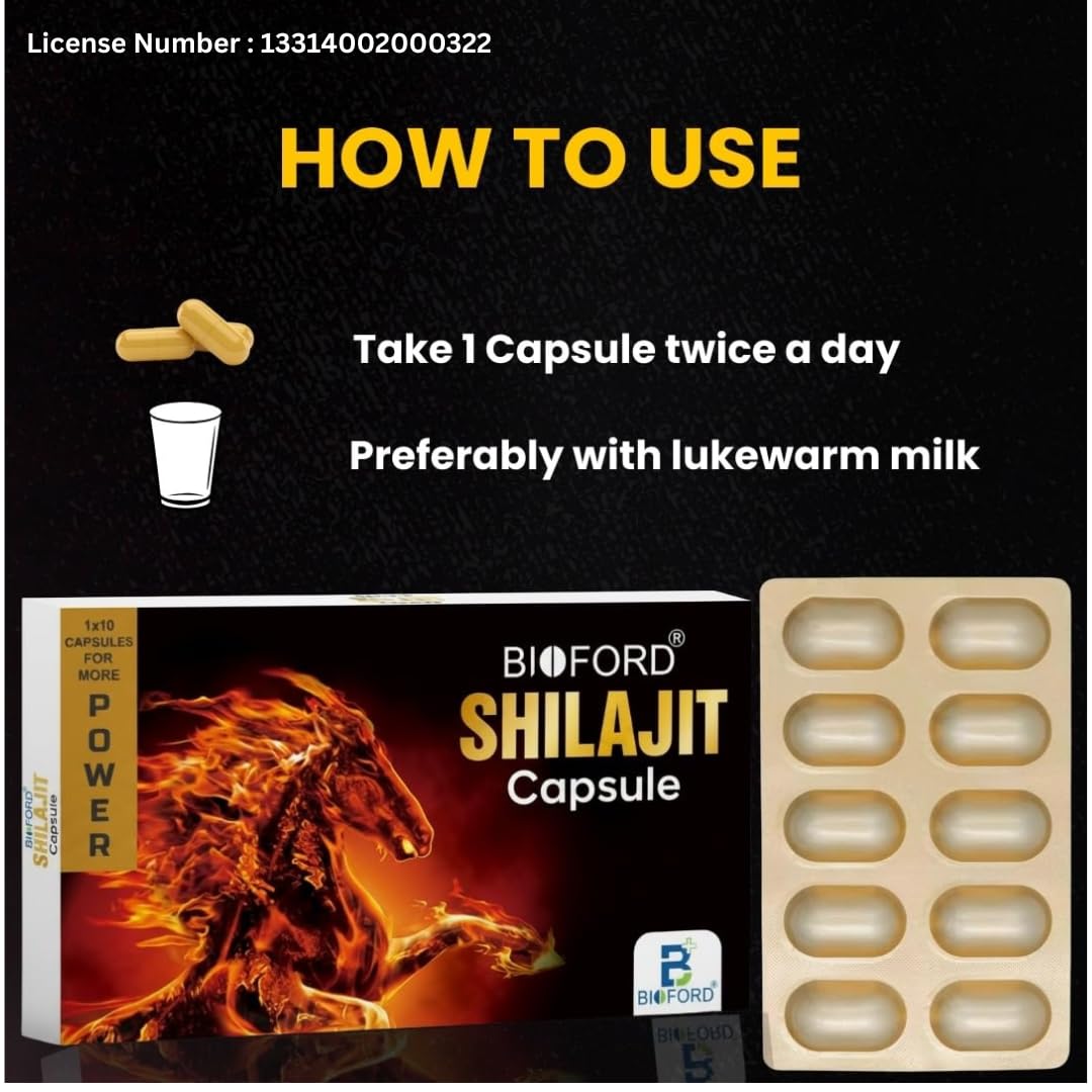 Bioford Shilajit Capsule 500mg | Made with 100% Pure Shilajit | For All Day Energy, Stamina & Strength Booster | With Ashwagandha,Gokshura & Kaunch beej etc | Pack of 2
