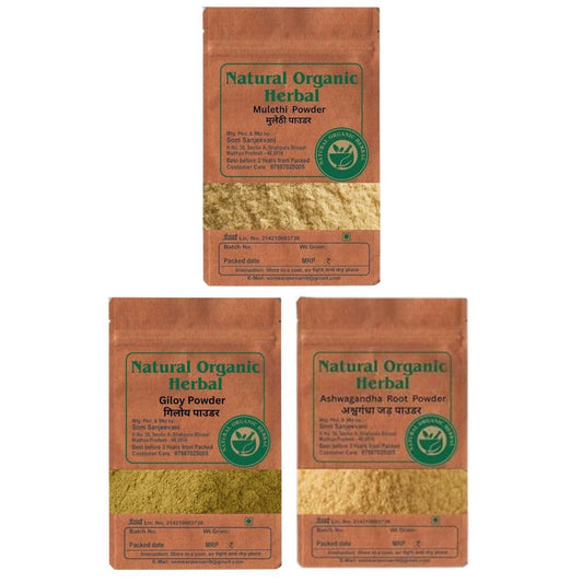 Natural Organic Herbal Health care Combo -Ashwagandha -Giloy -Mulethi Powder -Total Wt 150g Pack of 3 Each 50g-Natural ingredients-No Mixing-Ayurvedic-असली
