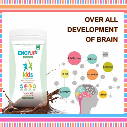 ENGYUP Kids Protein Powder | Nutritional & Health Supplement for growing Children | Quality Protein, DHA, Brahmi, Shankhpushpi, Curcumin, Pre & Pro-biotic | Chocolate Flavor | 200g