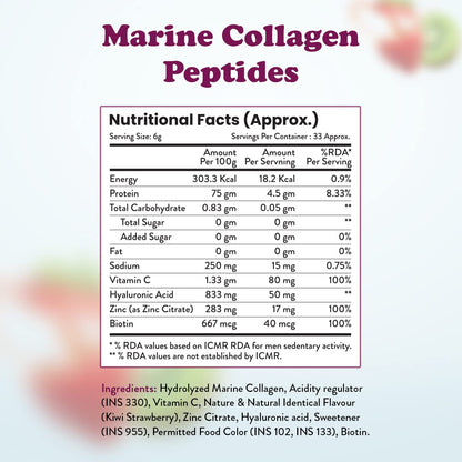 HEALTHOXIDE Marine Collagen powder | Marine Collagen Peptides | Marine Collagen for Skin, Hair, Nails | Contains Artificial Sweetener Stevia And For Calories Conscious (Kiwi & Strawberry)