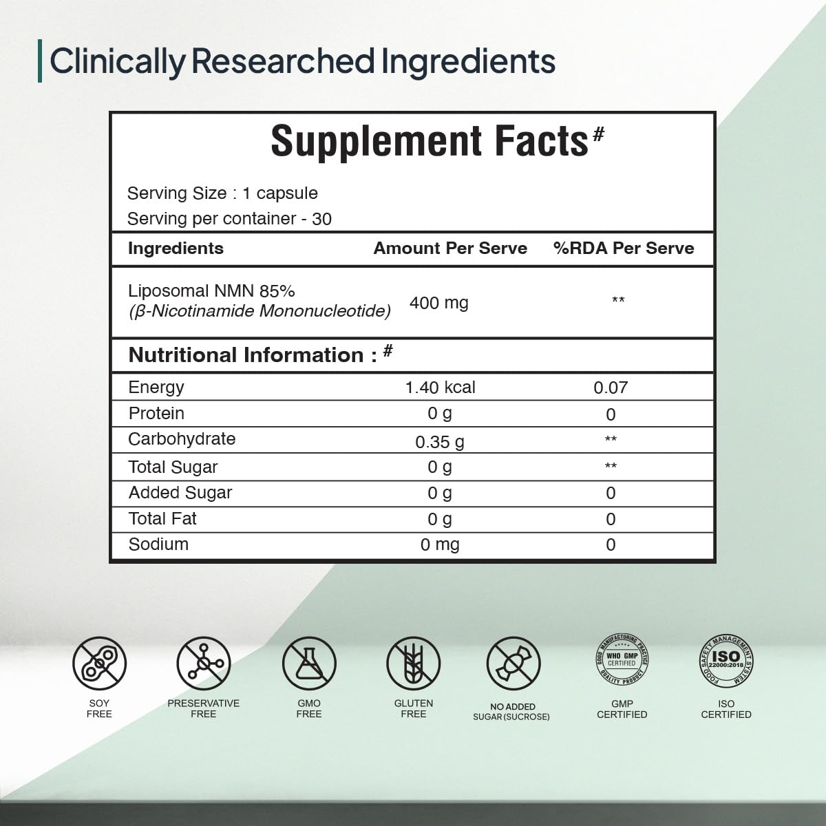 Miduty Liposomal NMN 85% Highly Stable 400 mg Supplement | Nicotinamide Mononucleotide for Anti-Aging, NAD+ Support & Cellular Health | NMN Capsules with Resveratrol | 30 Capsules