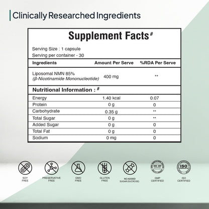 Miduty Liposomal NMN 85% Highly Stable 400 mg Supplement | Nicotinamide Mononucleotide for Anti-Aging, NAD+ Support & Cellular Health | NMN Capsules with Resveratrol | 30 Capsules