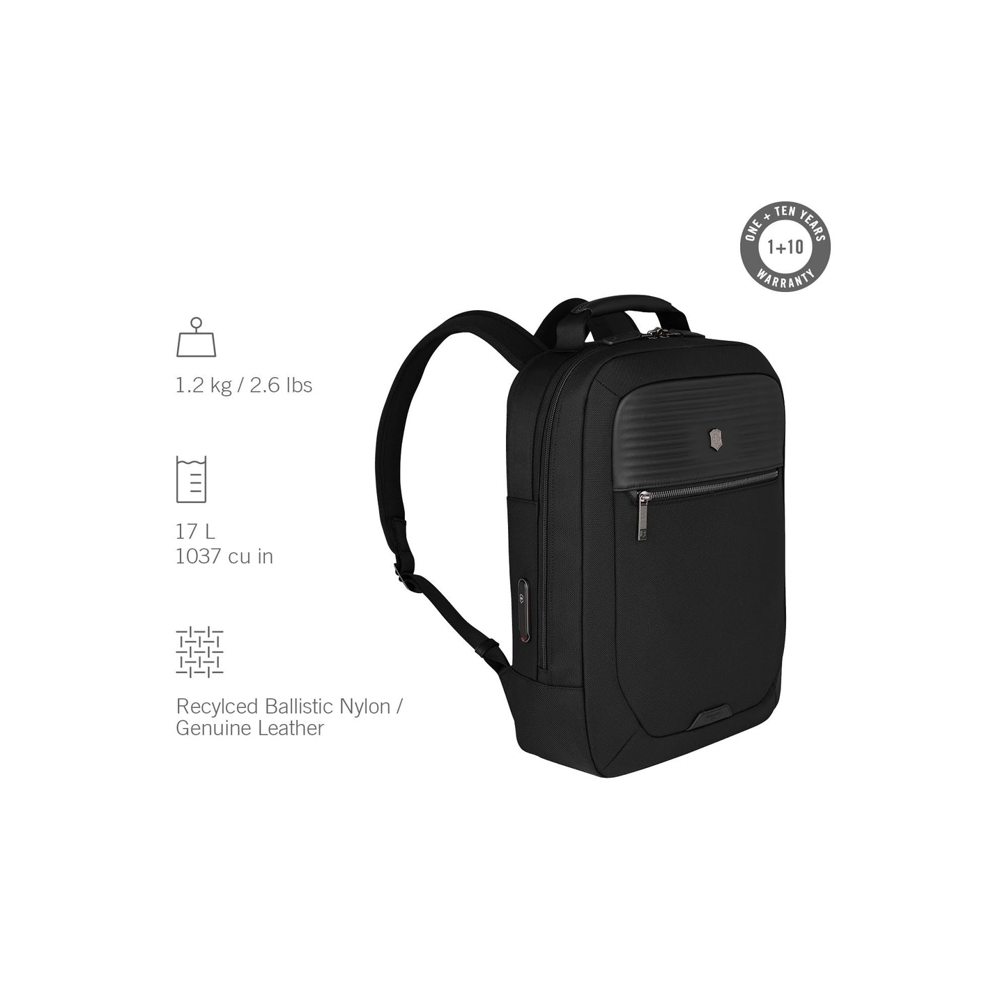Victorinox Swiss Designed Backpack, Mythic Compact Backpack, Black, 14 Inch Laptop and Tablet Compartment, Business Travel Office Bag For Men & Women, Includes Travel Organiser | 17 Litres (653458)