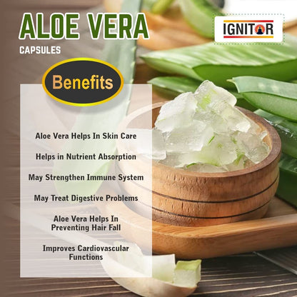 IGNITOR Pure Extract Aloe Vera Capsules Helpful for Hair Grow | Skin | Burns | Constipation - (1 Piece)