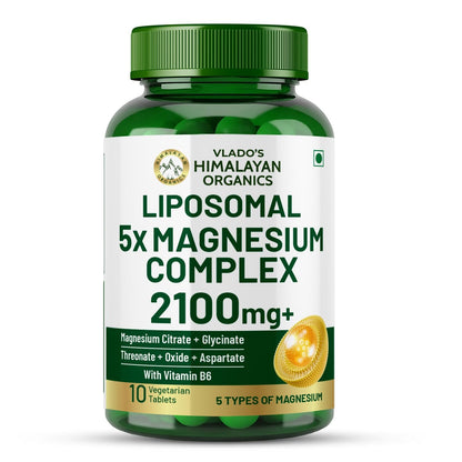 Vlado's Himalayan Organics 5X Strength Liposomal Magnesium Supplement - 2100mg+ with Chelated Magnesium Glycinate, Citrate, Oxide | For Sleep, Cramps, Recovery, Nerve & Muscle Function - 10 Tablets