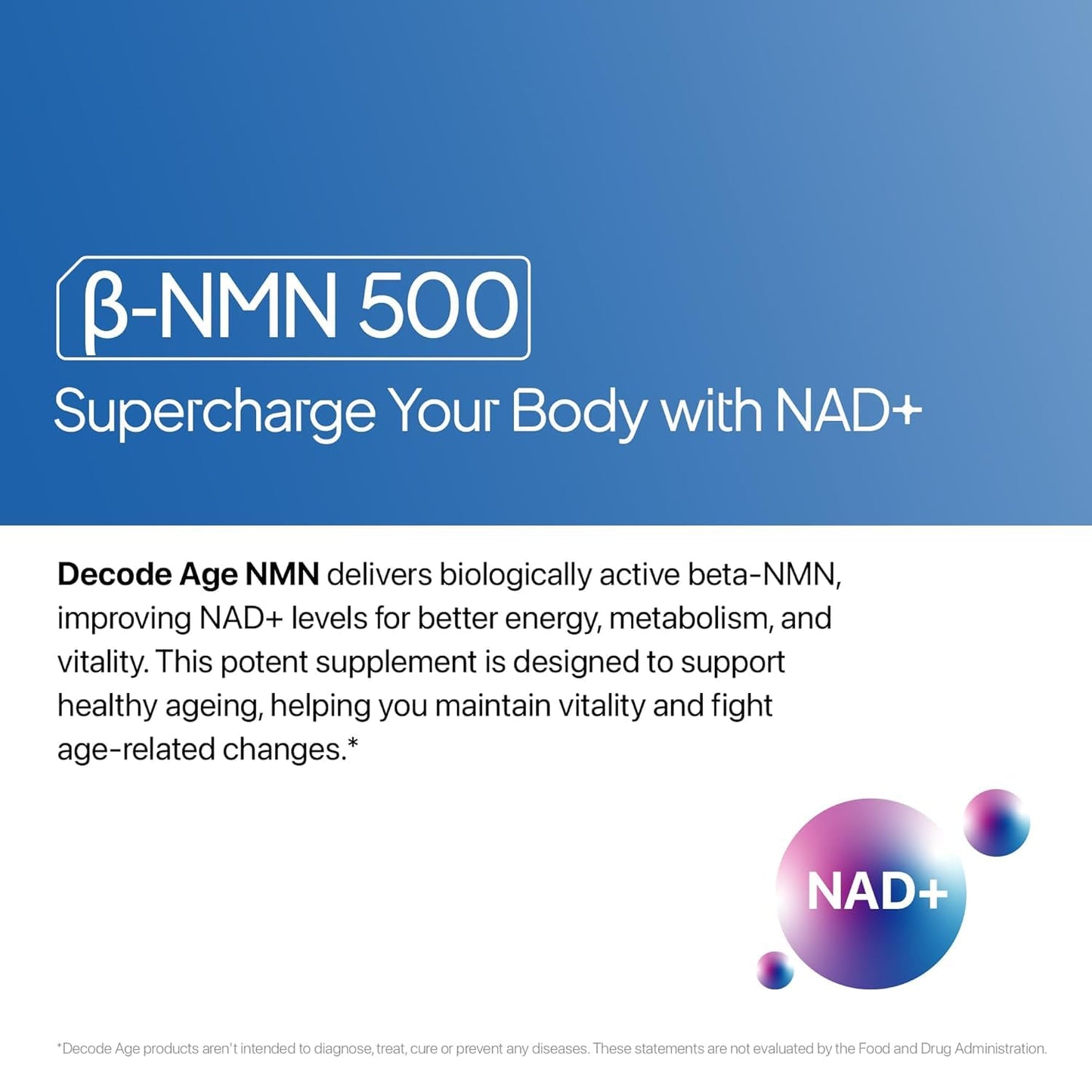 NMN Supplement 500 mg | 99% Pure NMN for Anti-Aging, NAD+ Boost & Cellular Energy | High Absorption Nicotinamide Mononucleotide | Longevity & DNA Repair Support | 30 Vegan Capsules