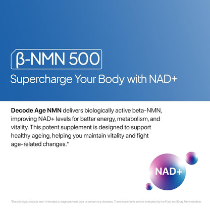 NMN Supplement 500 mg | 99% Pure NMN for Anti-Aging, NAD+ Boost & Cellular Energy | High Absorption Nicotinamide Mononucleotide | Longevity & DNA Repair Support | 30 Vegan Capsules