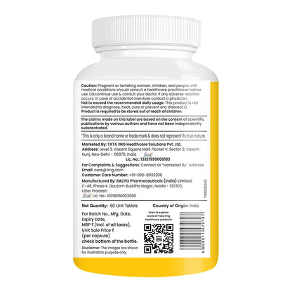 TATA 1mg Chelated Magnesium Plus Tablets with Zinc & Vitamin B6-60 Tablets | High Absorption Magnesium Supplement for Women & Men | Supports Nervous System, Muscle Recovery & Immunity