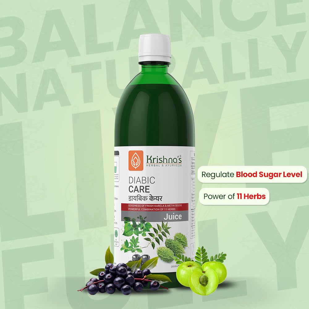 Krishna's Diabic Care Juice - 1000 ml | Blend of 11 herbs Methi, Amla, Karela, Jamun, Kutki, Guduchi & 5 other herbs to manage sugar levels | Made in India