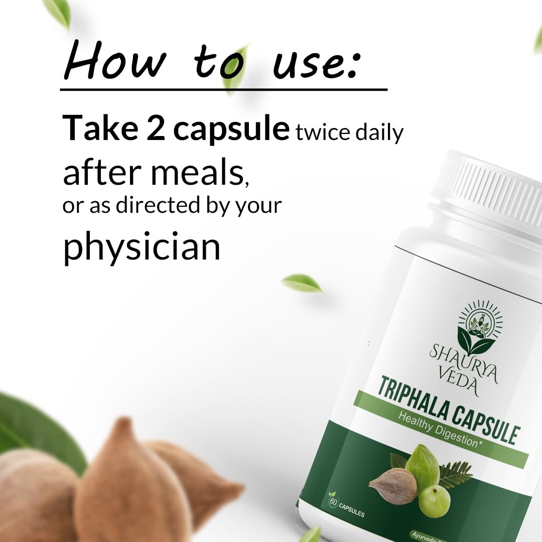 Shaurya Veda Triphala Capsules for Healthy Digestion & Detox | Supports Gut Health, Metabolism, Constipation Relief & Natural Cleansing | 60 Veg Capsules | Ayurvedic Herbal Supplement