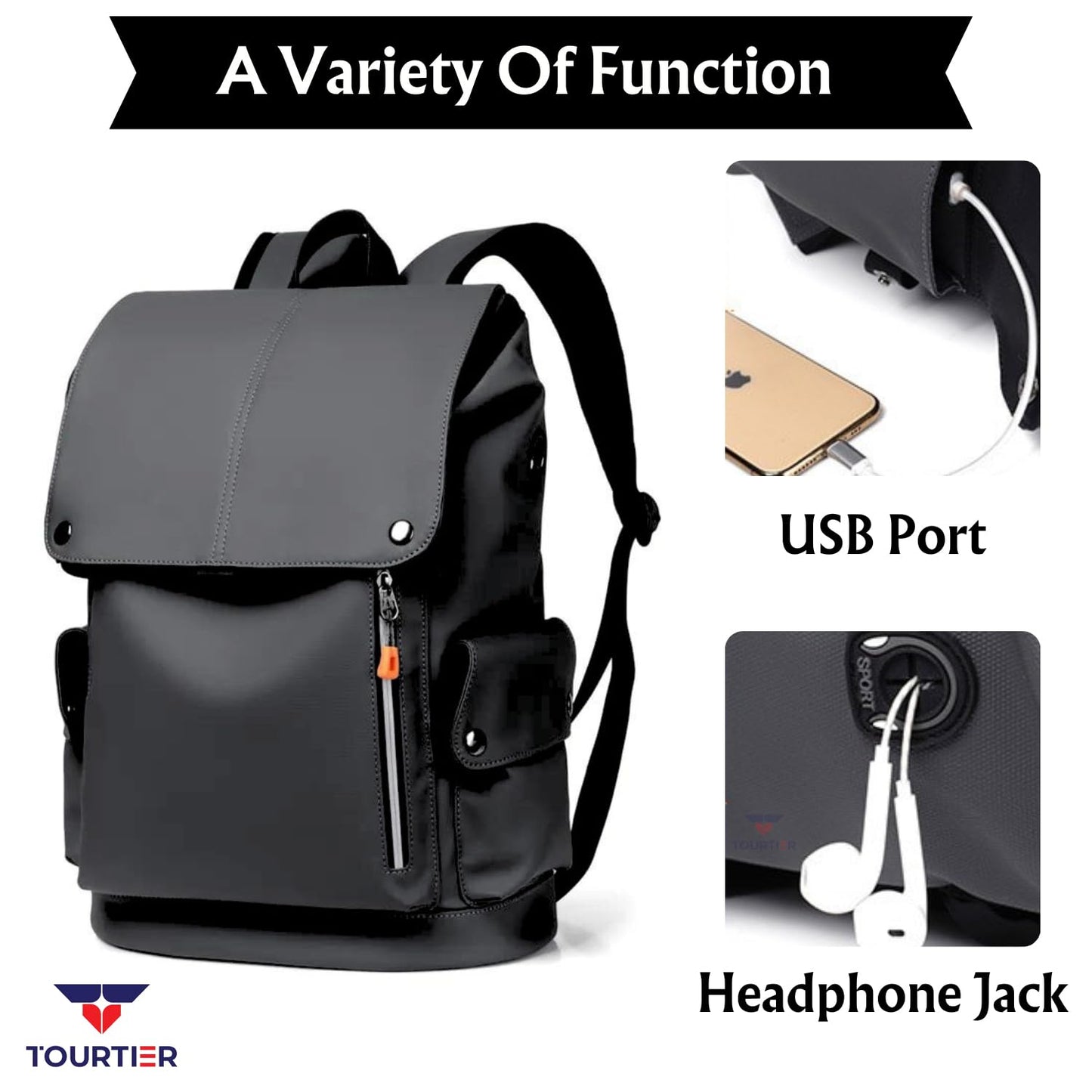 TOURTIER Outdoor Travel Men's Business Multifunctional Backpack with Side Pocket, Laptop Backpack with USB Charging Port for 15.6" Laptop, Camera, Business, Work, Students (BLACK)