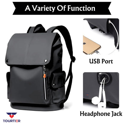 TOURTIER Outdoor Travel Men's Business Multifunctional Backpack with Side Pocket, Laptop Backpack with USB Charging Port for 15.6" Laptop, Camera, Business, Work, Students (BLACK)
