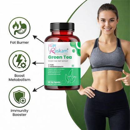 Raskam Green Tea 500 mg Leaf Extract 60 Veg Capsules, Boosts Metabolism, Helps in Fat Loss