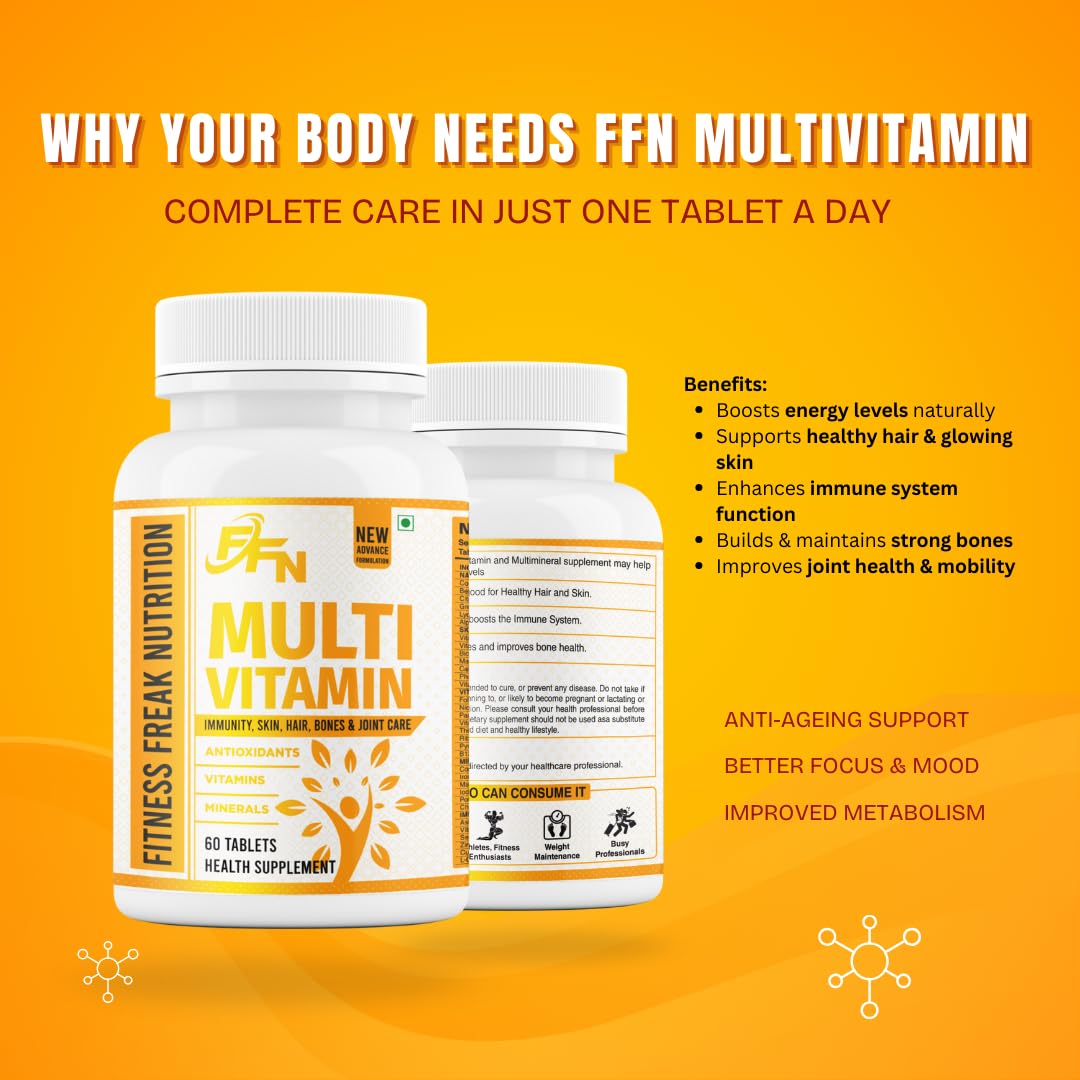 FITNESS FREAK NUTRITION Multi Vitamin Tablet for Immunity, Skin, Hair, Bones & Joint | 60 Tablets